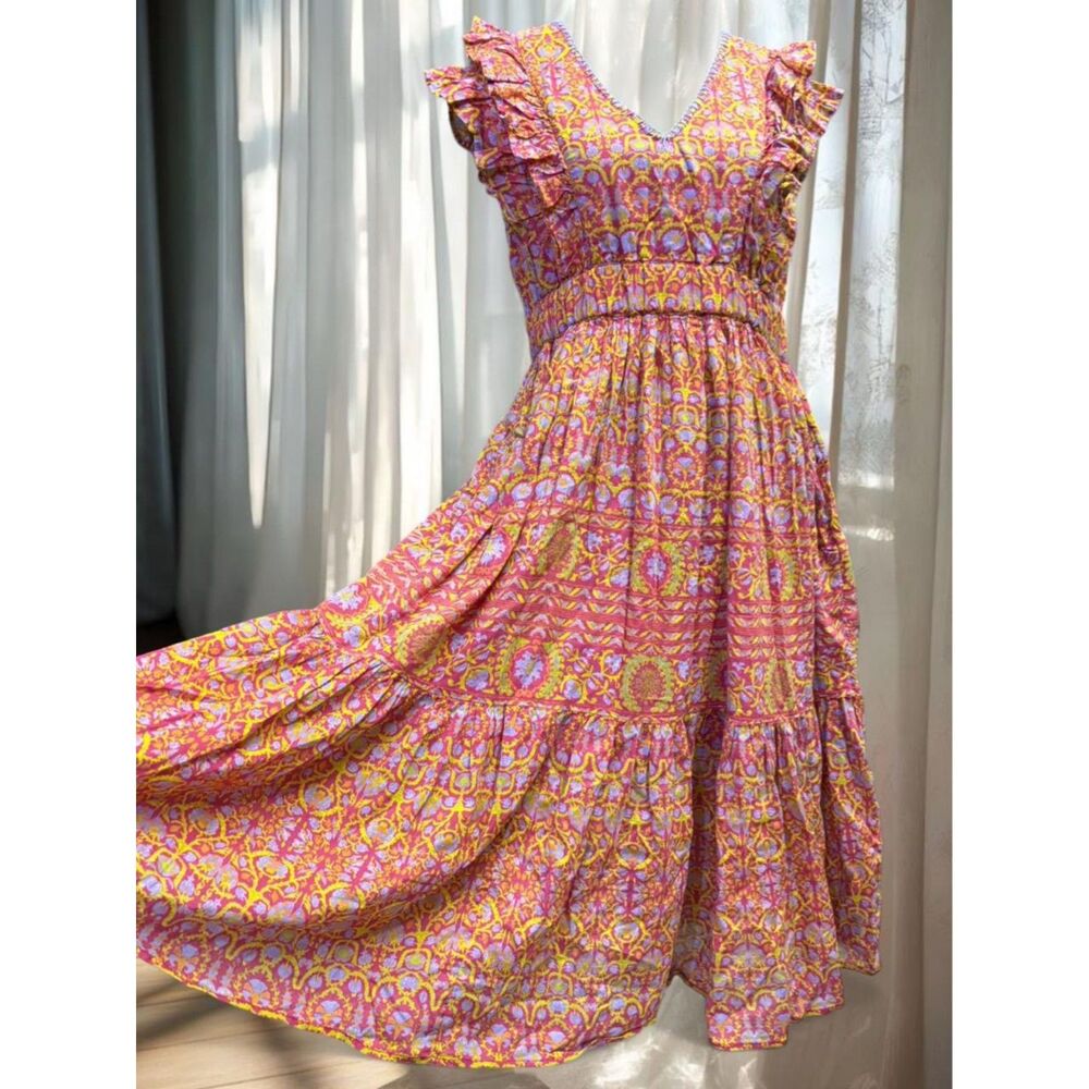 Sundance Boho Festival Summer Feminine Pink Ruffle Midi Dress